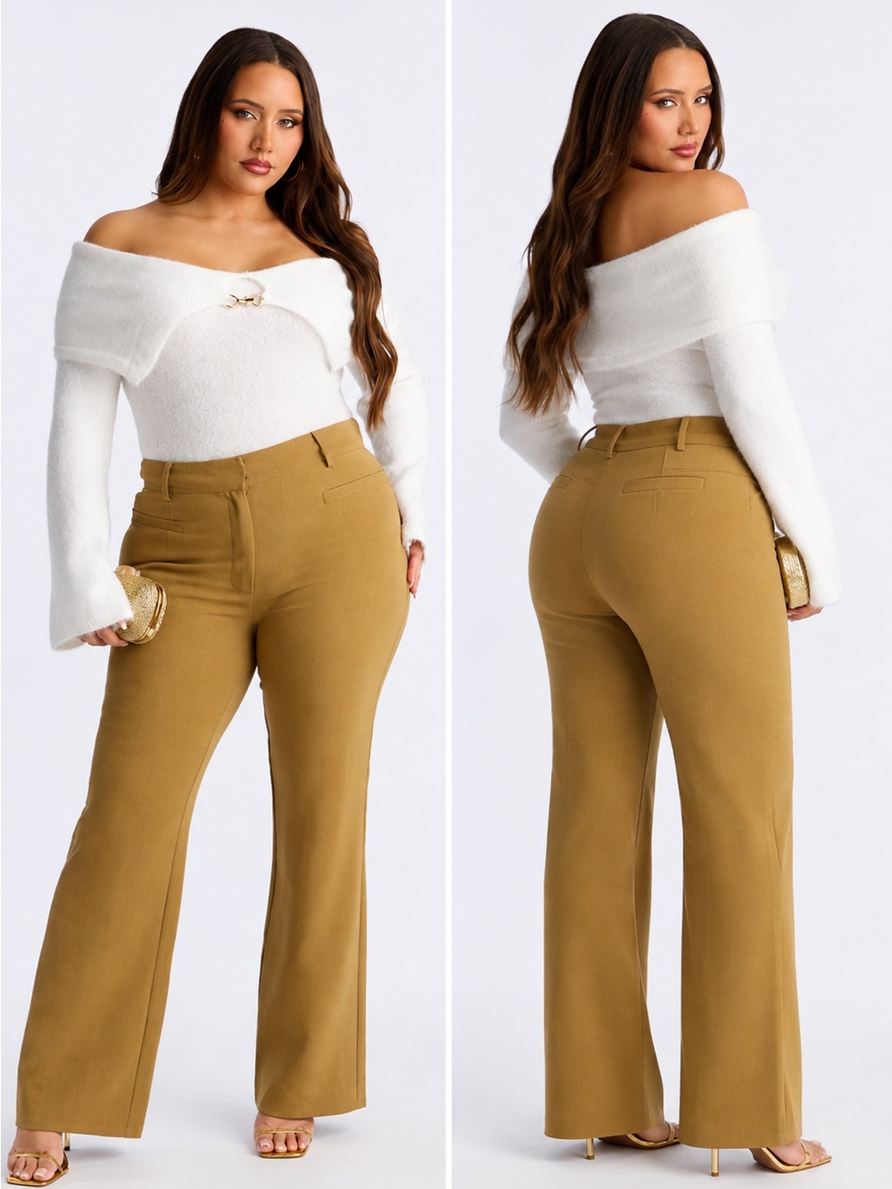 Fashion Nova High-Waist Wide-Leg Trousers in Mustard